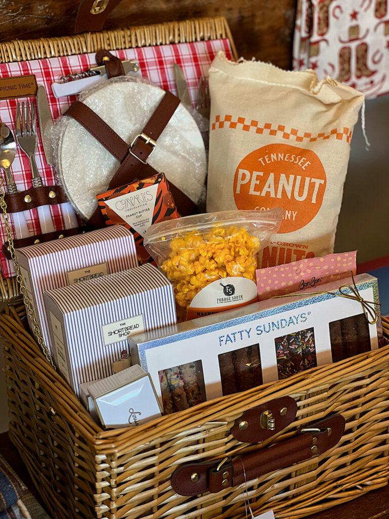 white mercantile picnic basket